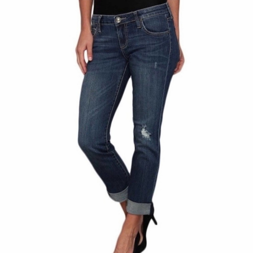 Kut From The Kloth Catherine Boyfriend Dark Indigo Distressed Jeans 2
